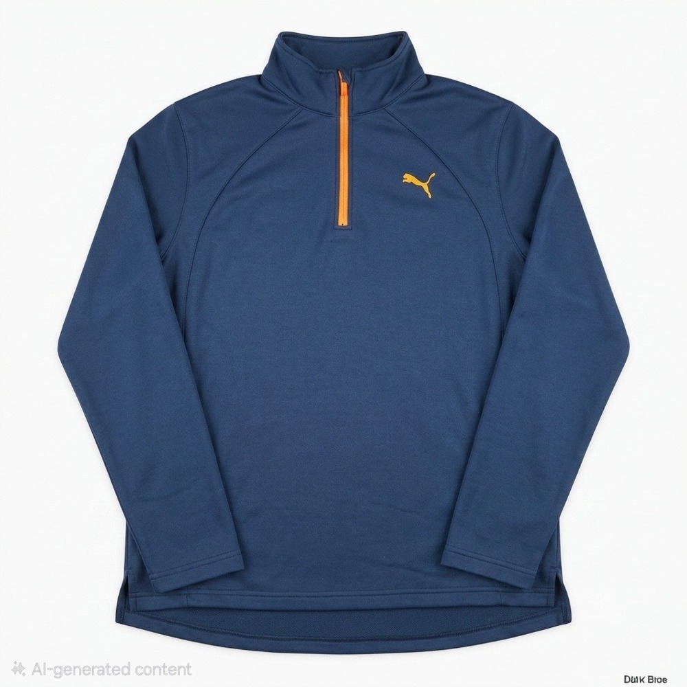 PUMA Mens Medium 1/4 Zip Pullover Jacket Blue Orange Athletic Sweatshirt 826722